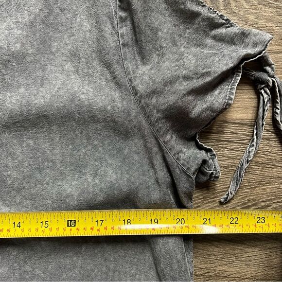 Billy T Faded Washed Black Chambray Denim Short Sleeve Fringe Midi Dress size L - Picture 6 of 7